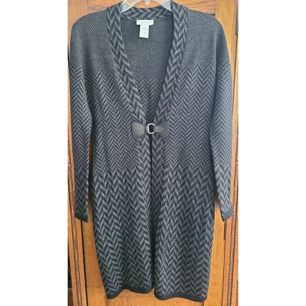 Soft Surroundings Grey‎ Herringbone Wool Blend Longline Cardigan Sweater Small